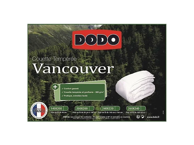 Edredão temperado Vancouver - Branco 220 x 240 cm - Conforto Aconchegante - Fabrico Francês