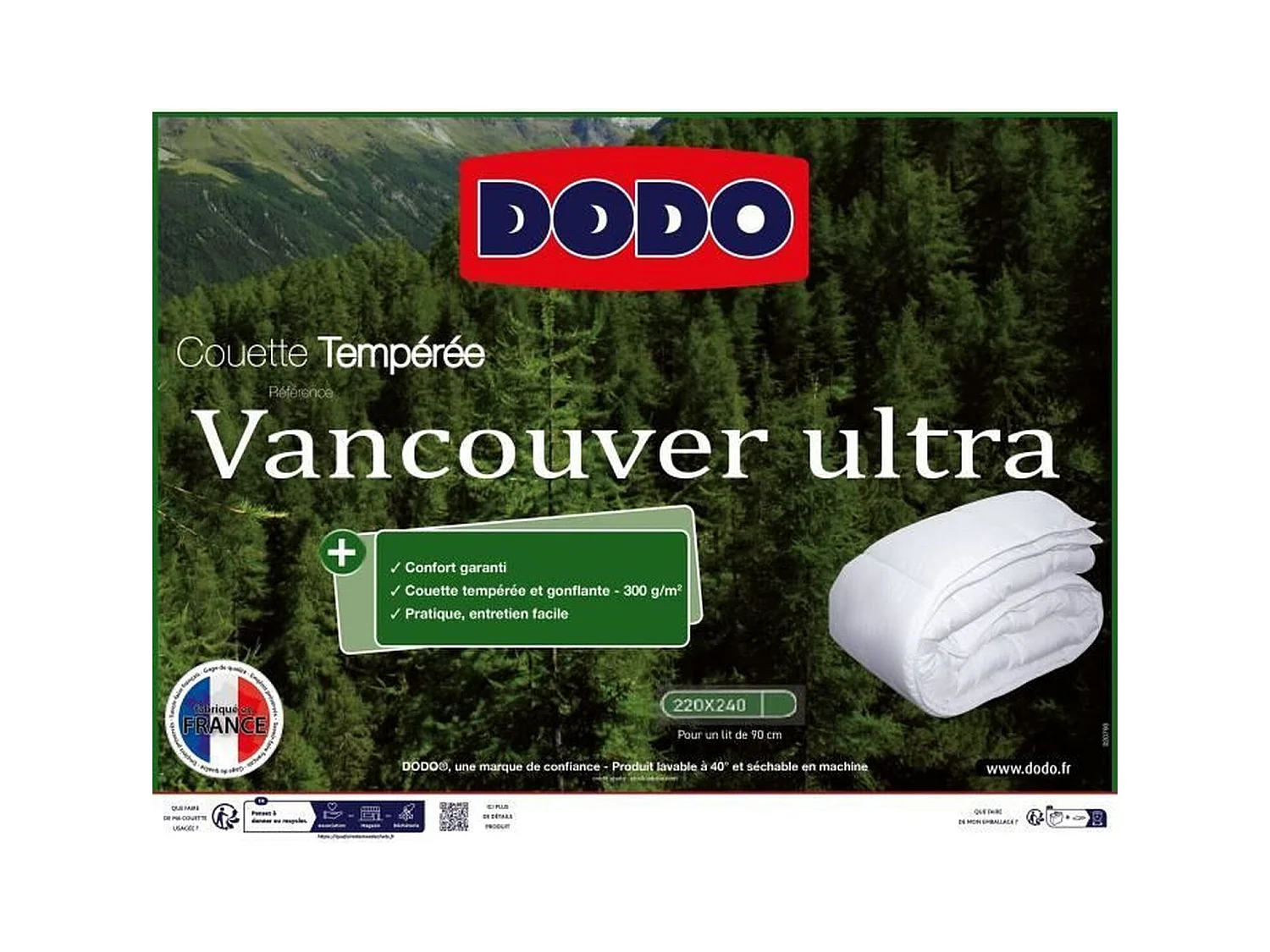 Edredão temperado Vancouver - Branco 220 x 240 cm - Conforto Aconchegante - Fabrico Francês