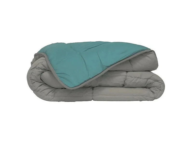 POYET MOTTE Couette Microfibre 400g/m2 CALGARY - 220 x 240 cm - Gris galet et Vert lac