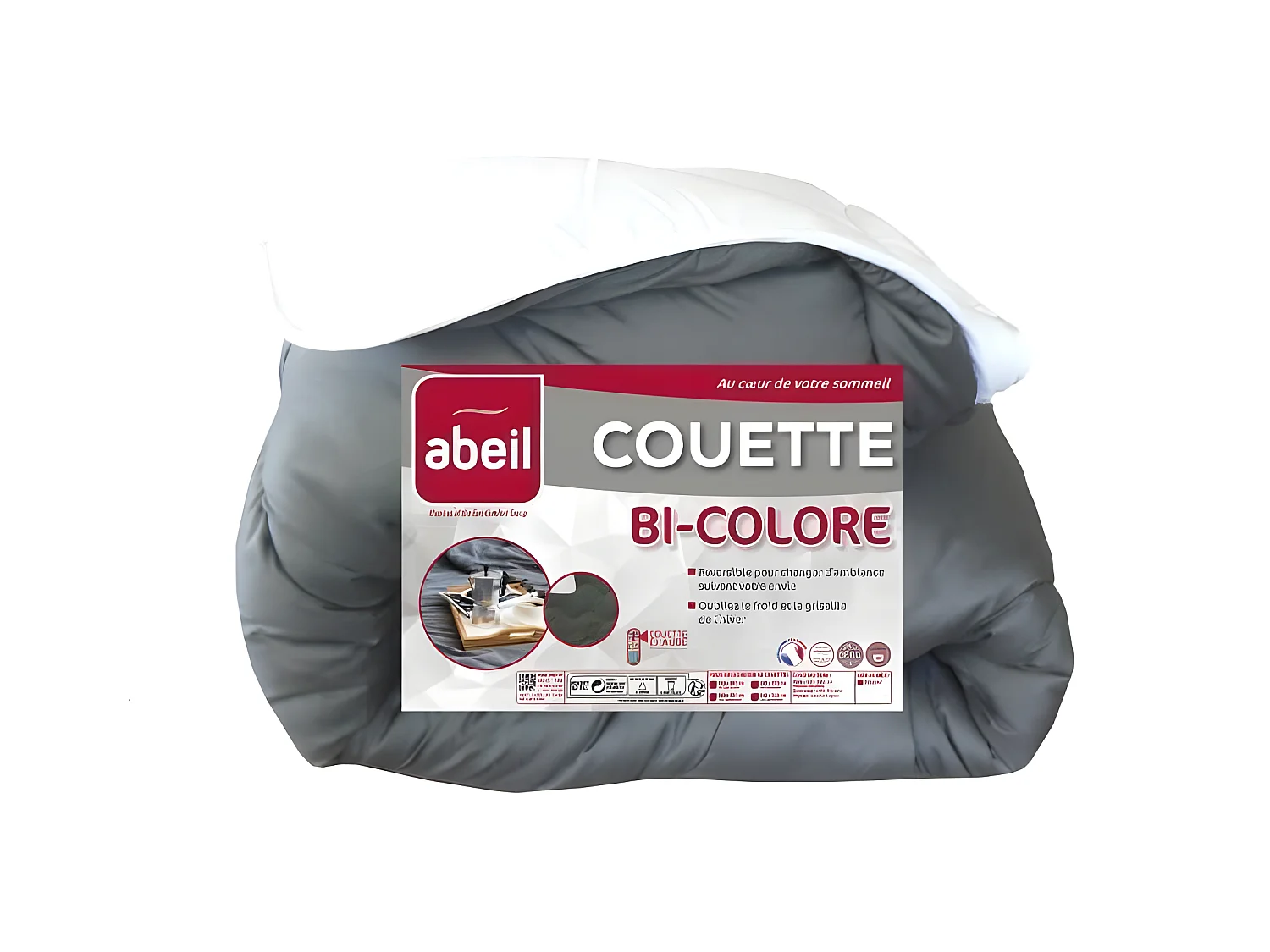 ABEIL Couette Bicolore - 140 x 200 cm - Blanc et gris