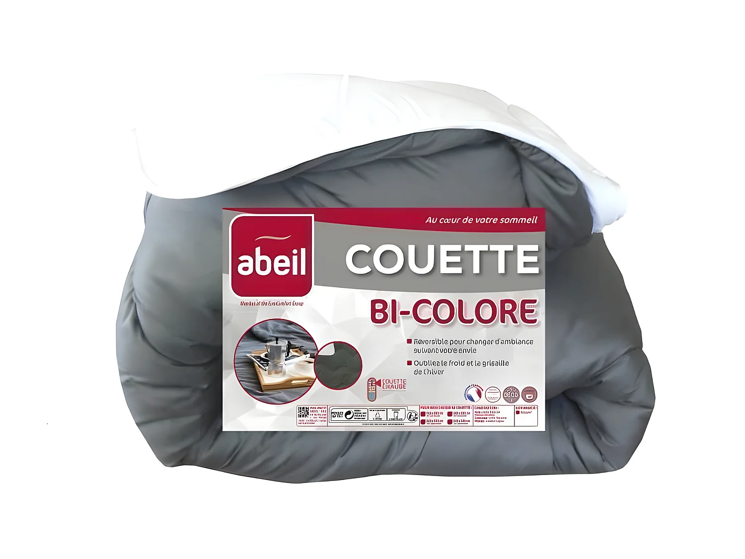 ABEIL Couette Bicolore - 140 x 200 cm - Blanc et gris