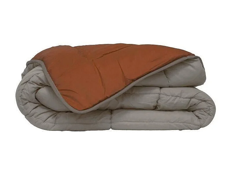 POYET MOTTE Couette Microfibre 400g/m2 CALGARY - 240 x 260 cm - Gris galet et Marron gimgembre