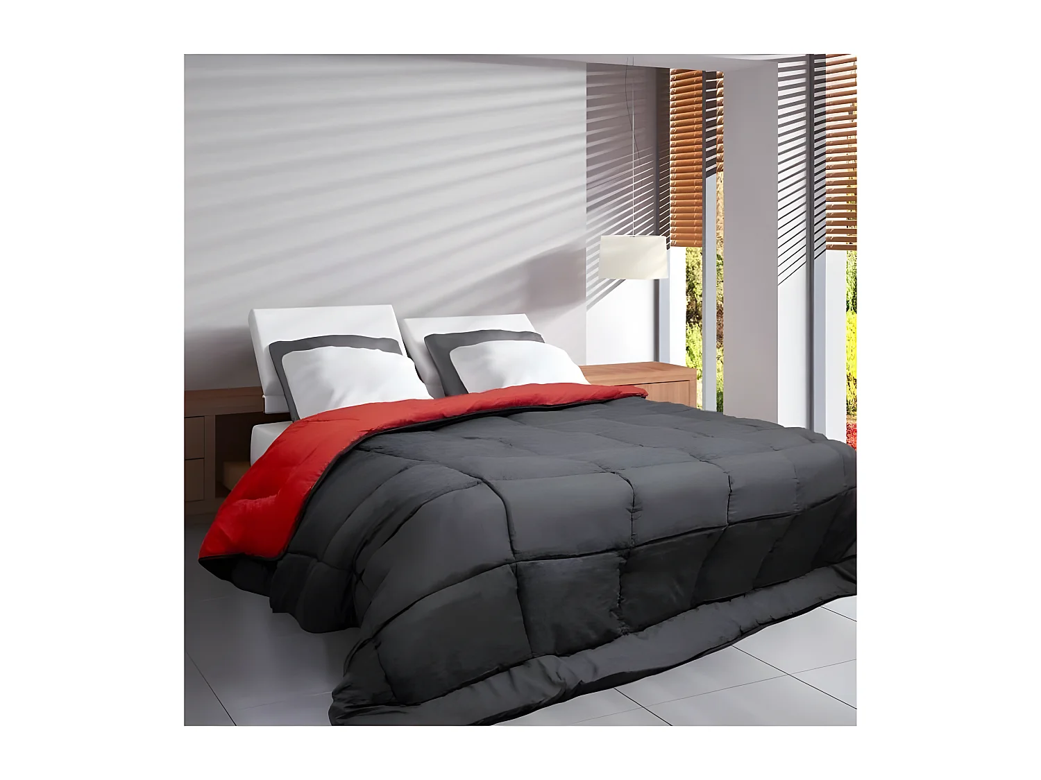 Leichte Wendebare Mikrofaser Bettdecke Grau & Rot 140x200cm