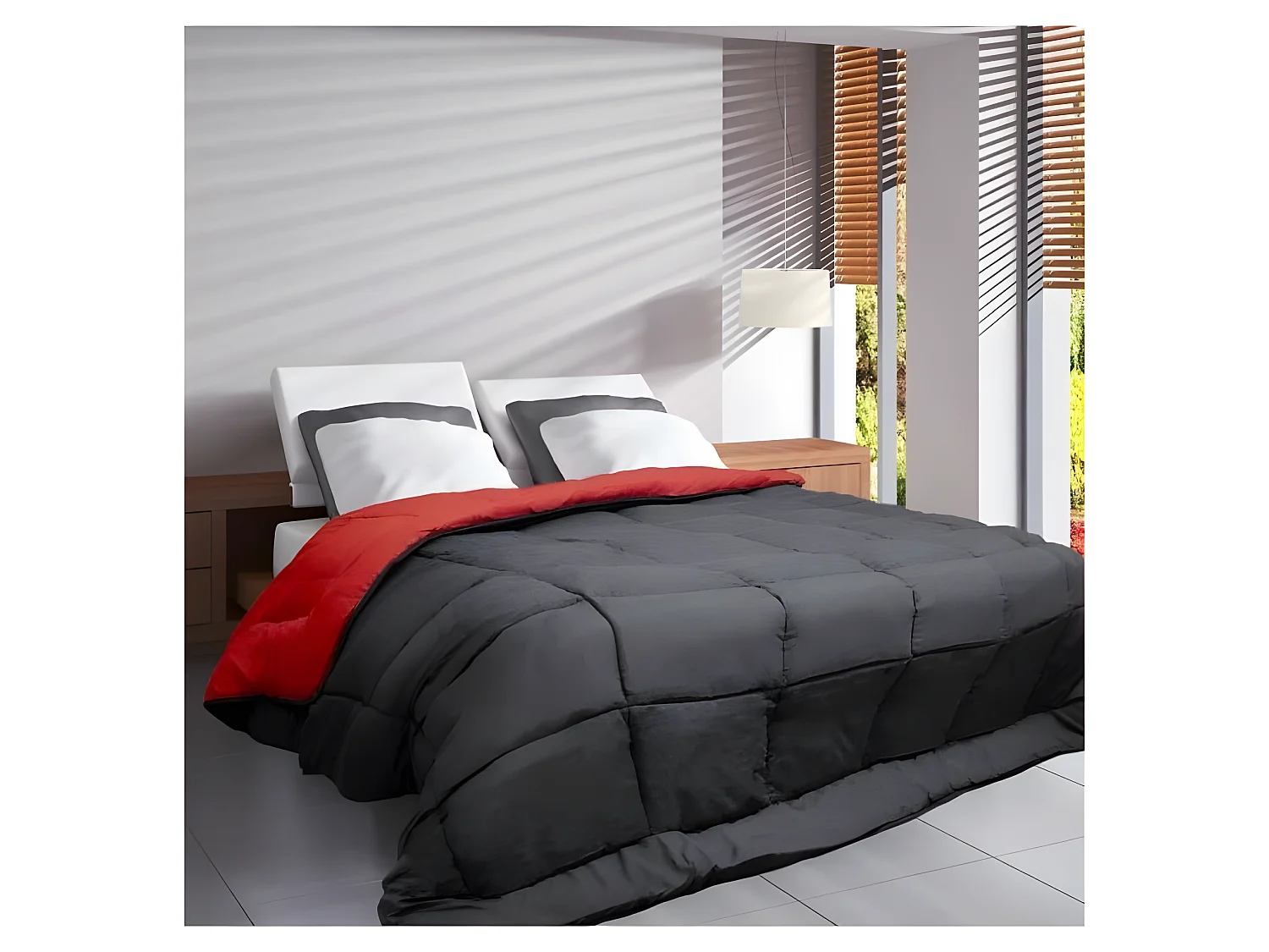 Leichte Wendebare Mikrofaser Bettdecke Grau & Rot 140x200cm