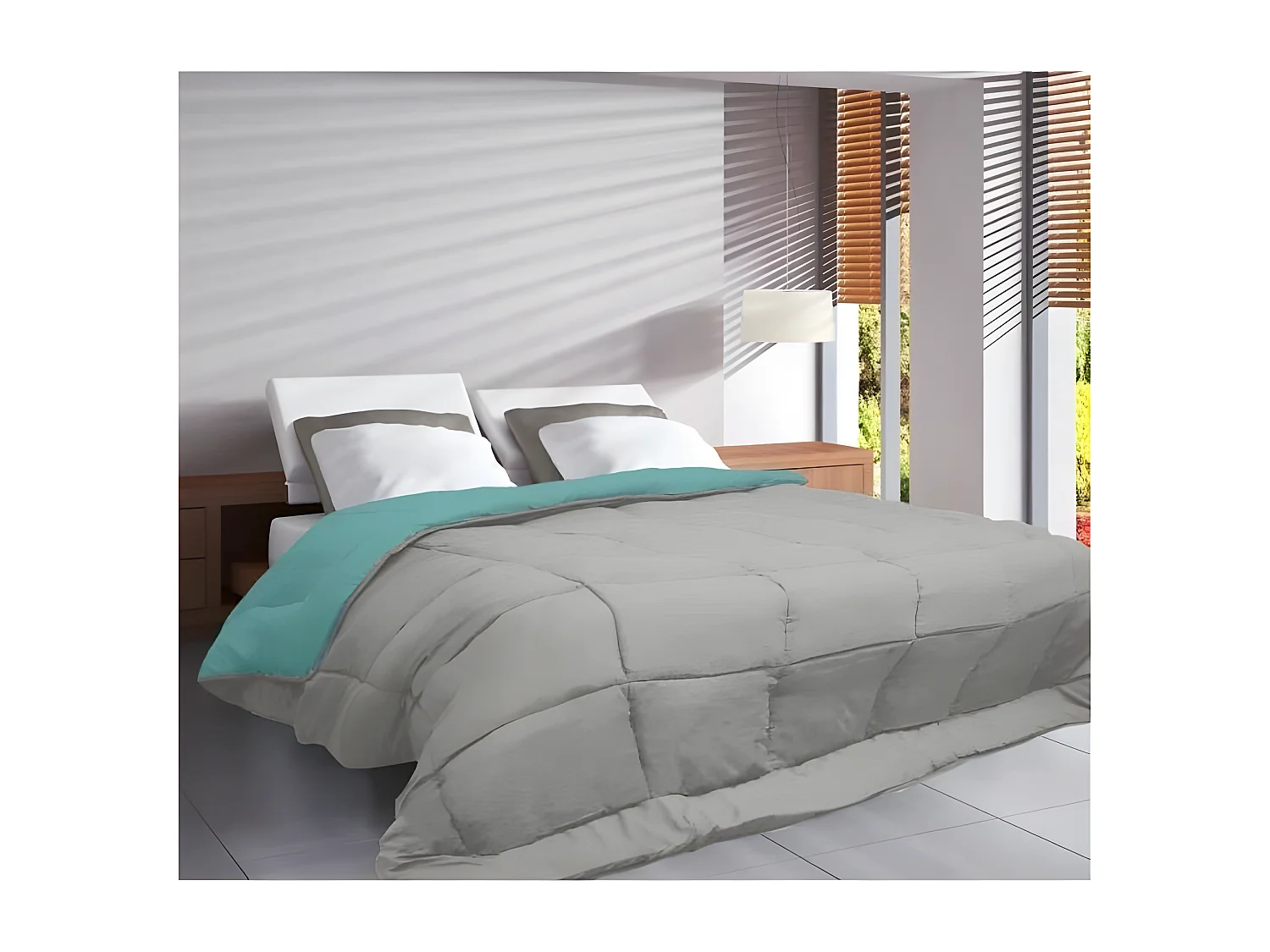 Piumone in Microfibra Reversibile 400g/m2 CALGARY - Grigio e Verde - 140 x 200 cm