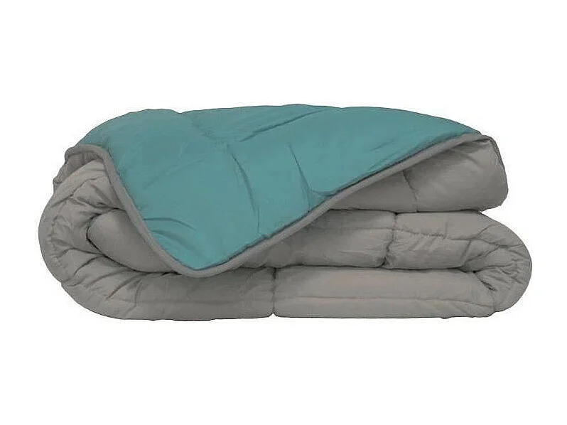 POYET MOTTE Couette Microfibre 400g/m2 CALGARY - 140 x 200 cm - Gris galet et Vert lac