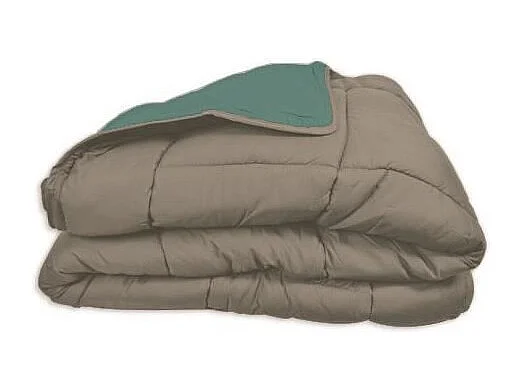 POYET MOTTE Couette Microfibre 400g/m2 CALGARY - 140 x 200 cm - Gris galet et Vert lac