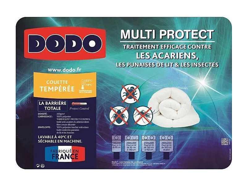 Piumone temperato MULTIPROTECT - 200 x 200 cm Anti-acaro e Antimicrobico