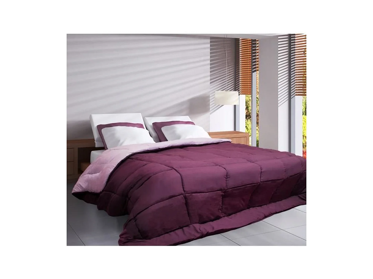 Couette chaude Microfibre 400 gr/m2 CALGARY Prune + Parme 240x260cm