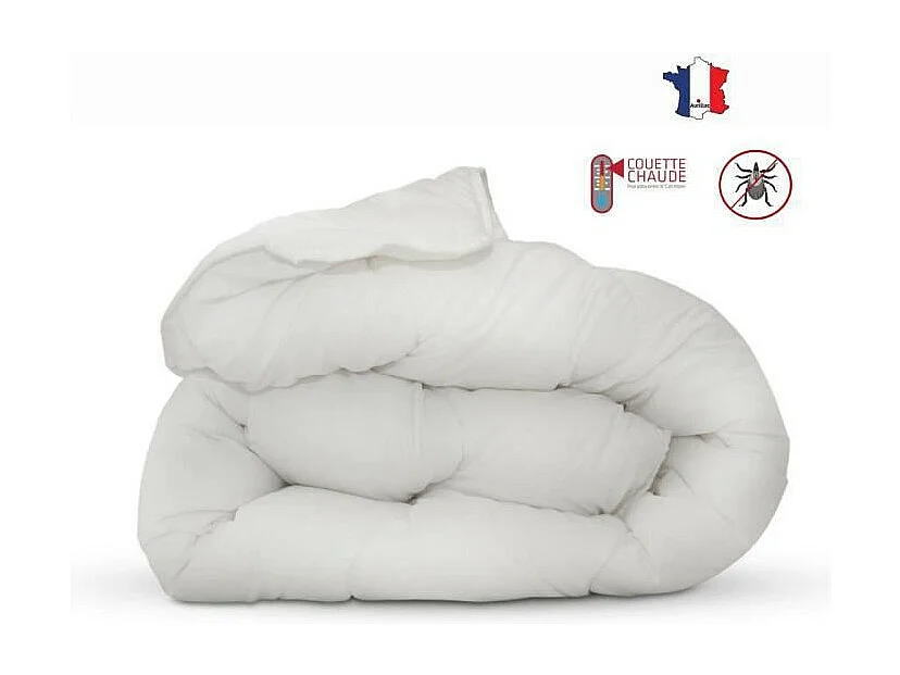 Couette anti-acariens - 220 x 240 cm - Chaude - 400 g/m2 2 personnes - Blanc - ABEIL