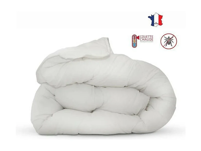 Couette anti-acariens - 220 x 240 cm - Chaude - 400 g/m2 2 personnes - Blanc - ABEIL