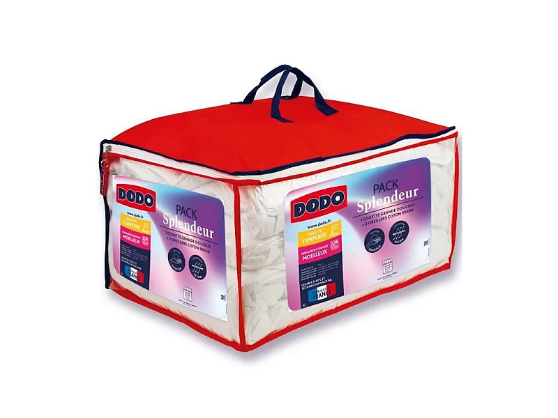 Pack couette 220 x 240 cm + 2 oreillers 60 x 60 cm - Splendeur - Garnissage 100% Polyester FCS 300 g/m2 - Blanc - DODO