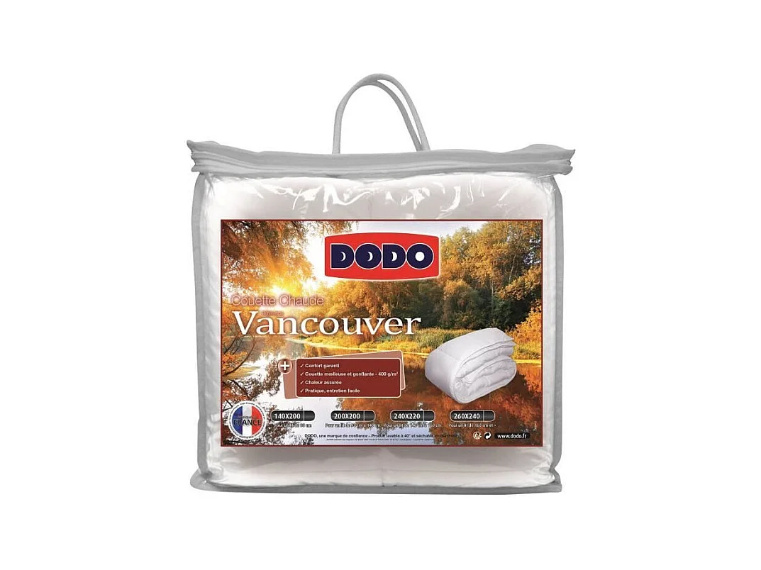 Piumone caldo 400g/m² VANCOUVER 200x200 cm bianco - Fibre Cave in Poliestere - Produzione Francese