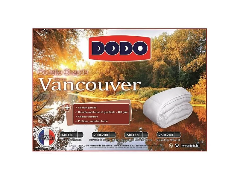 Warm dekbed 400g/m² VANCOUVER 200x200 cm wit - Polyester Holle Vezel - Franse Productie