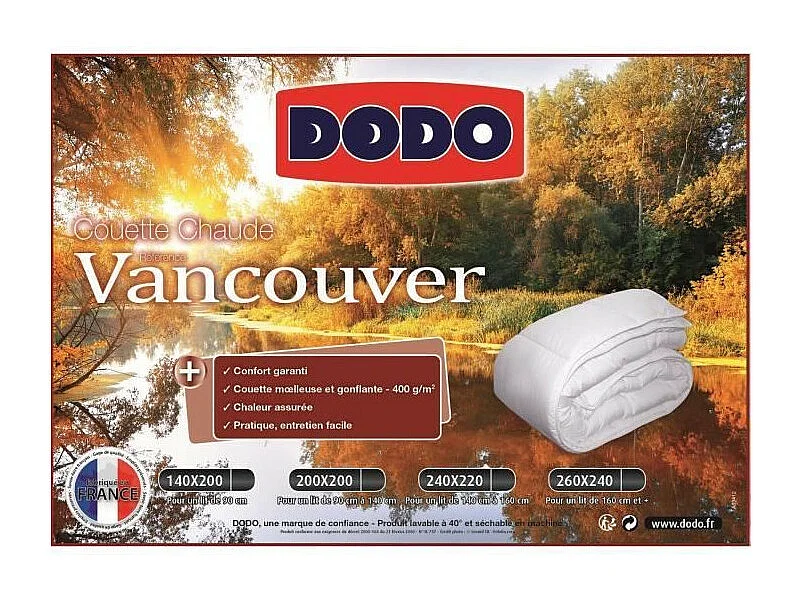 Couette chaude 400gr/m² VANCOUVER 200x200 cm blanc