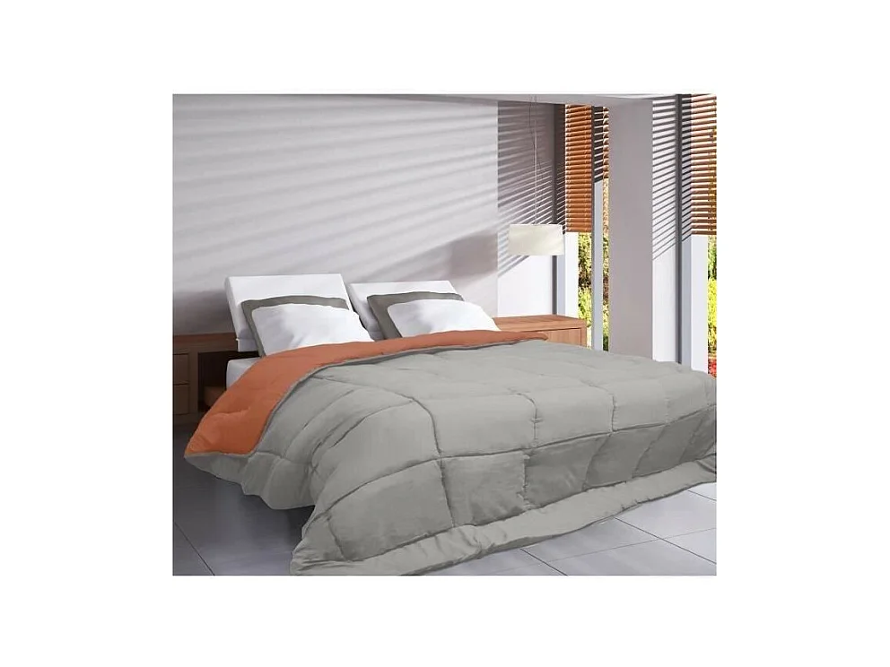 Mikrofaserdecke 400g/m2 CALGARY - Warm - Grauer Kiesel & Ingwerbraun - 220x240 cm