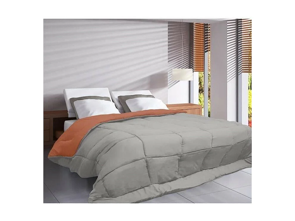 POYET MOTTE Couette Microfibre 400g/m2 CALGARY - 220 x 240 cm - Gris galet et Marron gimgembre