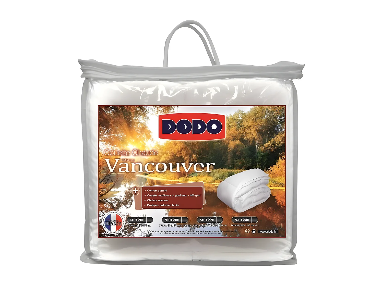 Couette chaude 400gr/m² VANCOUVER 220x240 cm blanc