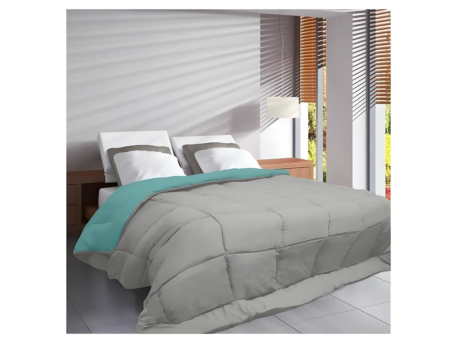 HUDSON Couette legere Microfibre 200g/m2 220x240cm Galet + Lac