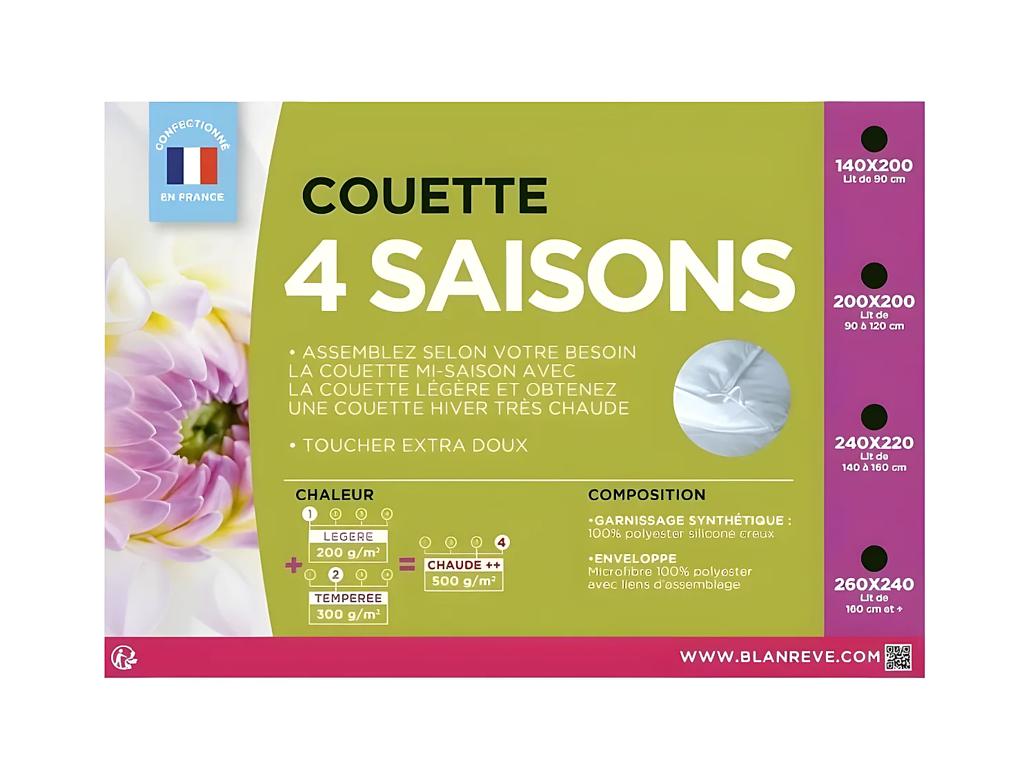 Kołdra 4 pory roku BLANREVE - 200 x 200 cm - Biały