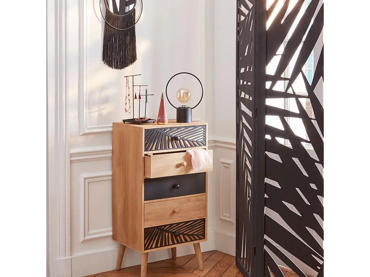 Biombo Separador Ambientes 3 Paneles Madera Akira Negro Salón Dormitorio