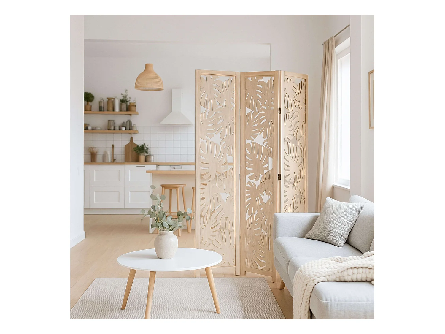 Paravent Palmier en Bois clair H 165 cm