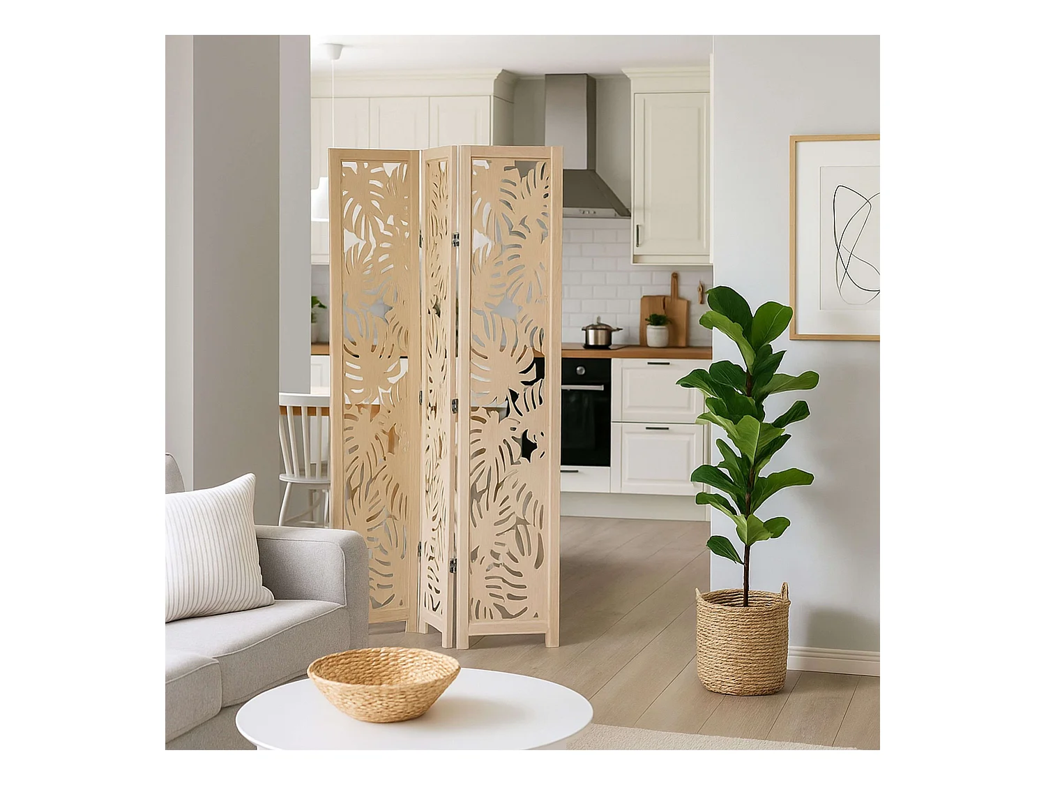 Paravent Palmier en Bois clair H 165 cm