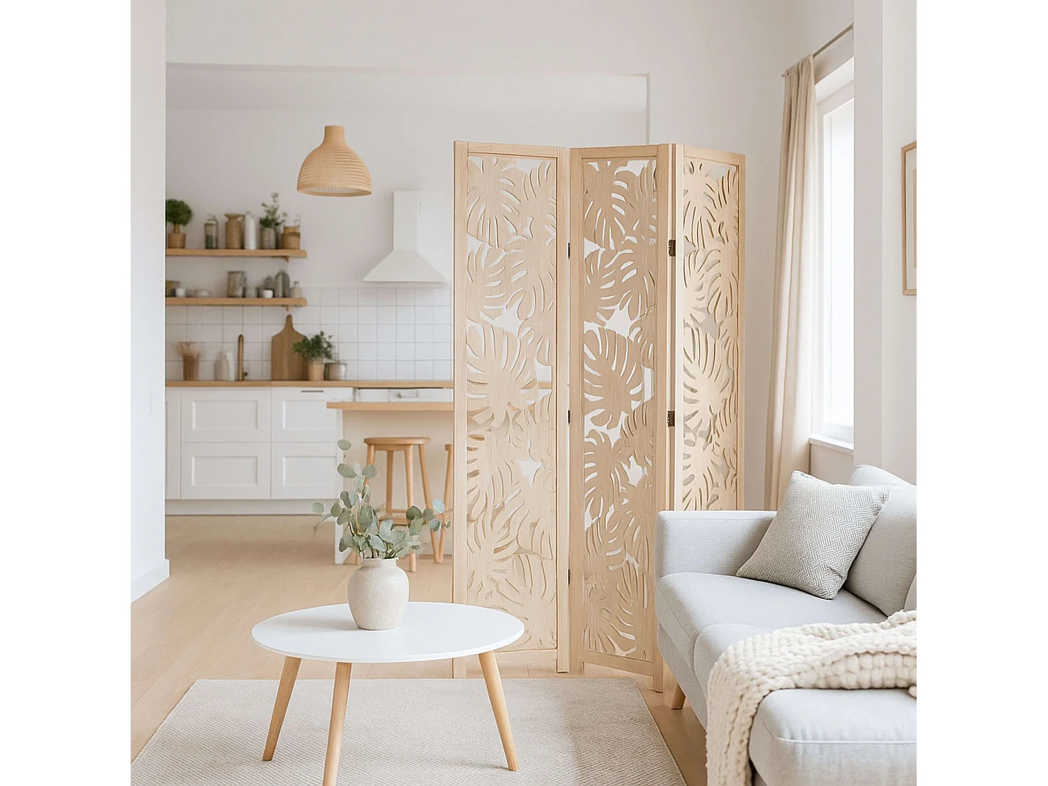 Paravent Palmier en Bois clair H 165 cm