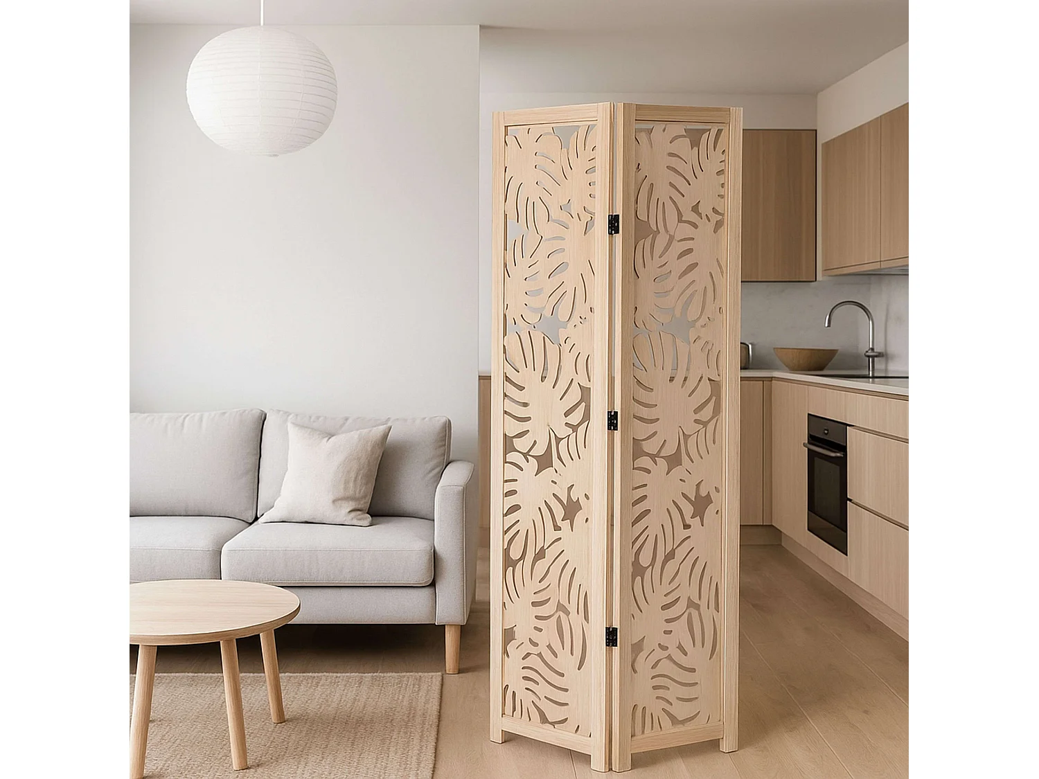 Paravent Palmier en Bois clair H 165 cm