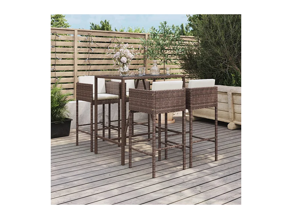 Virrat  Ensemble de bar de jardin avec coussins 5 pcs marron poly rotin