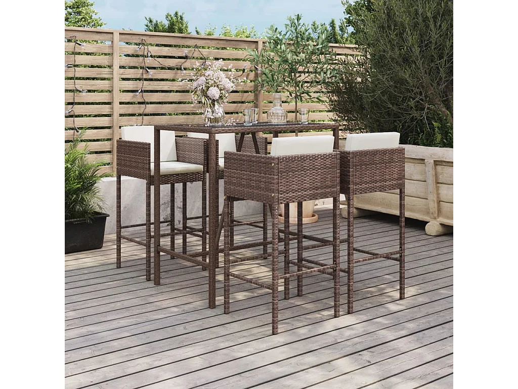Virrat  Ensemble de bar de jardin avec coussins 5 pcs marron poly rotin