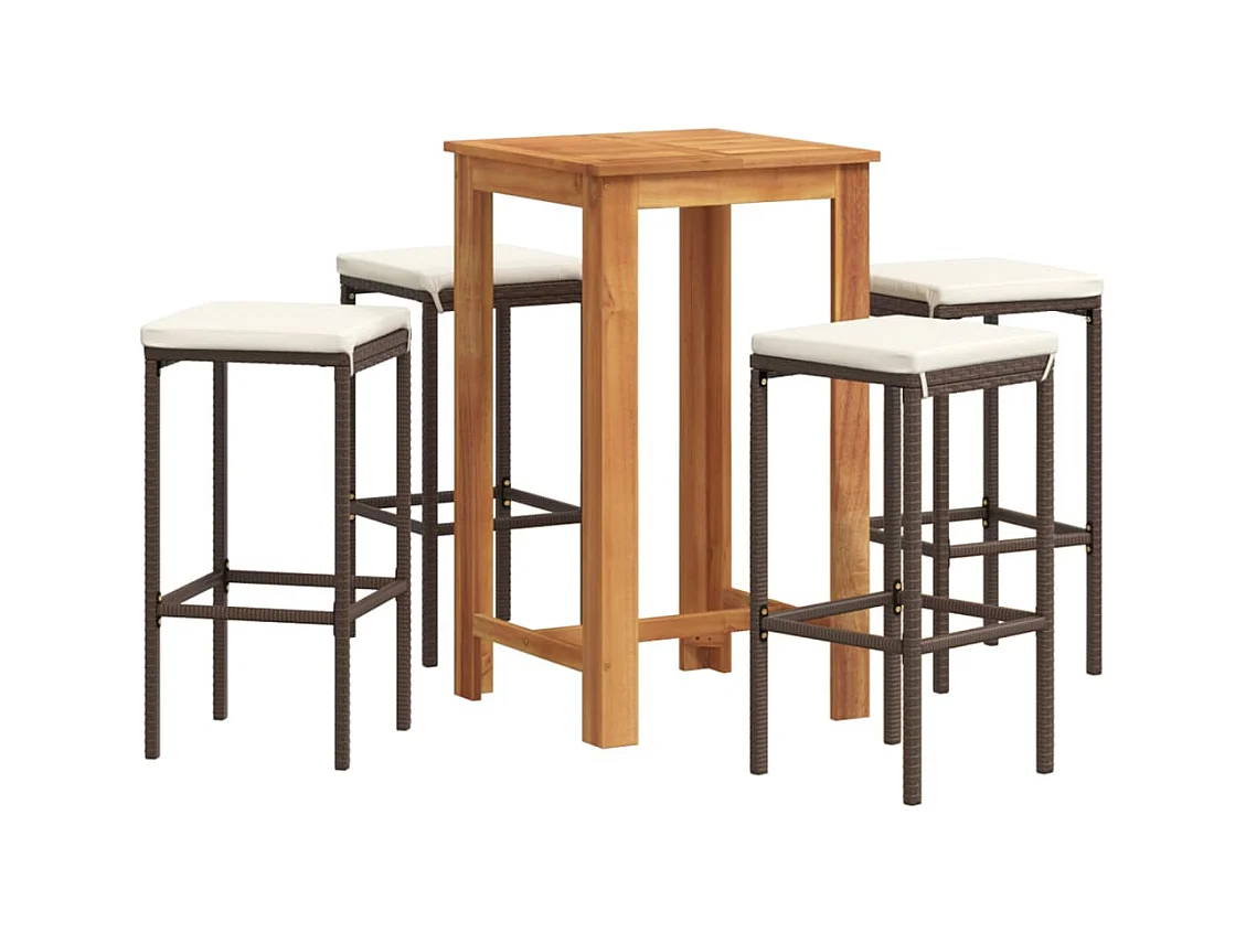 Louis-Marius  Ensemble de bar de jardin 5 pcs marron bois massif acacia rotin