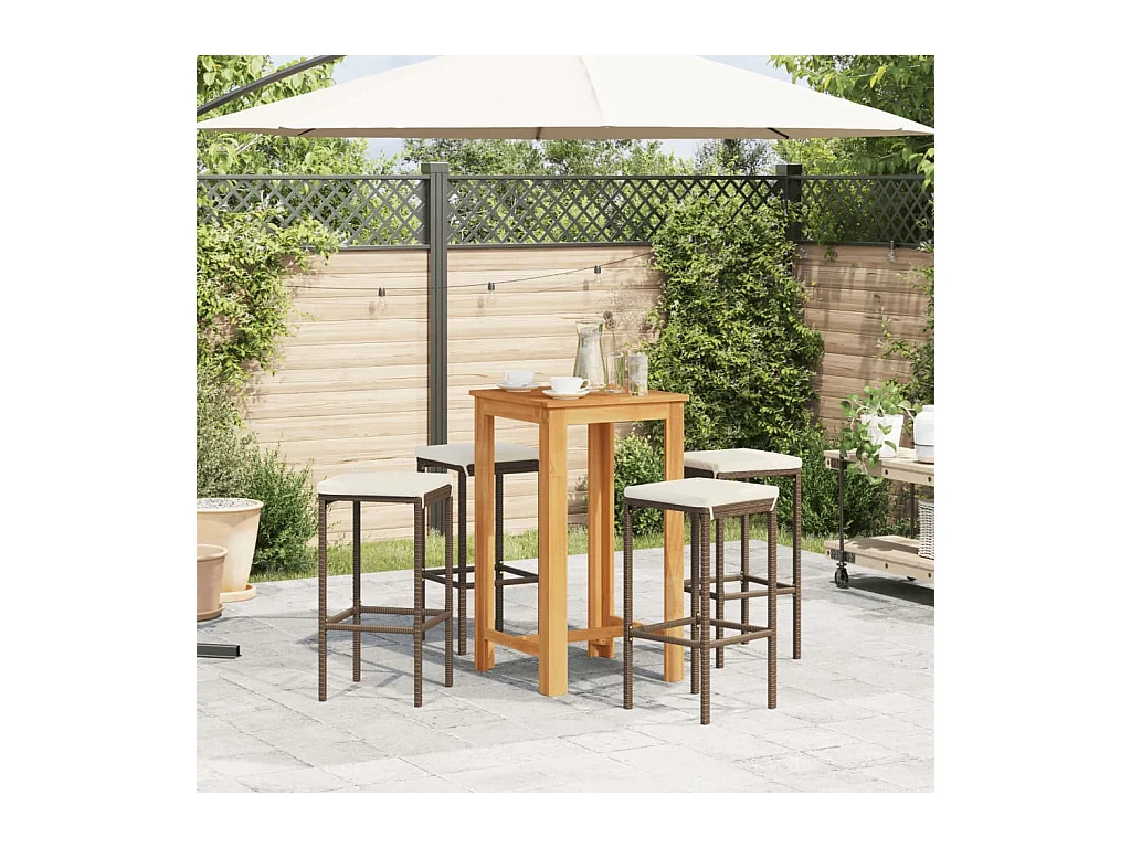 Louis-Marius  Ensemble de bar de jardin 5 pcs marron bois massif acacia rotin