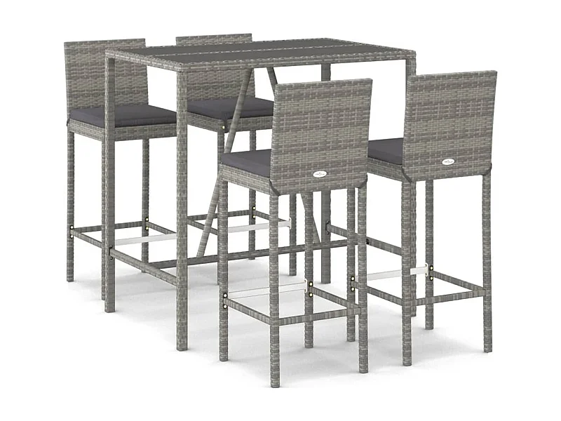 Danick  Ensemble de bar de jardin 5 pcs avec coussins gris poly rotin