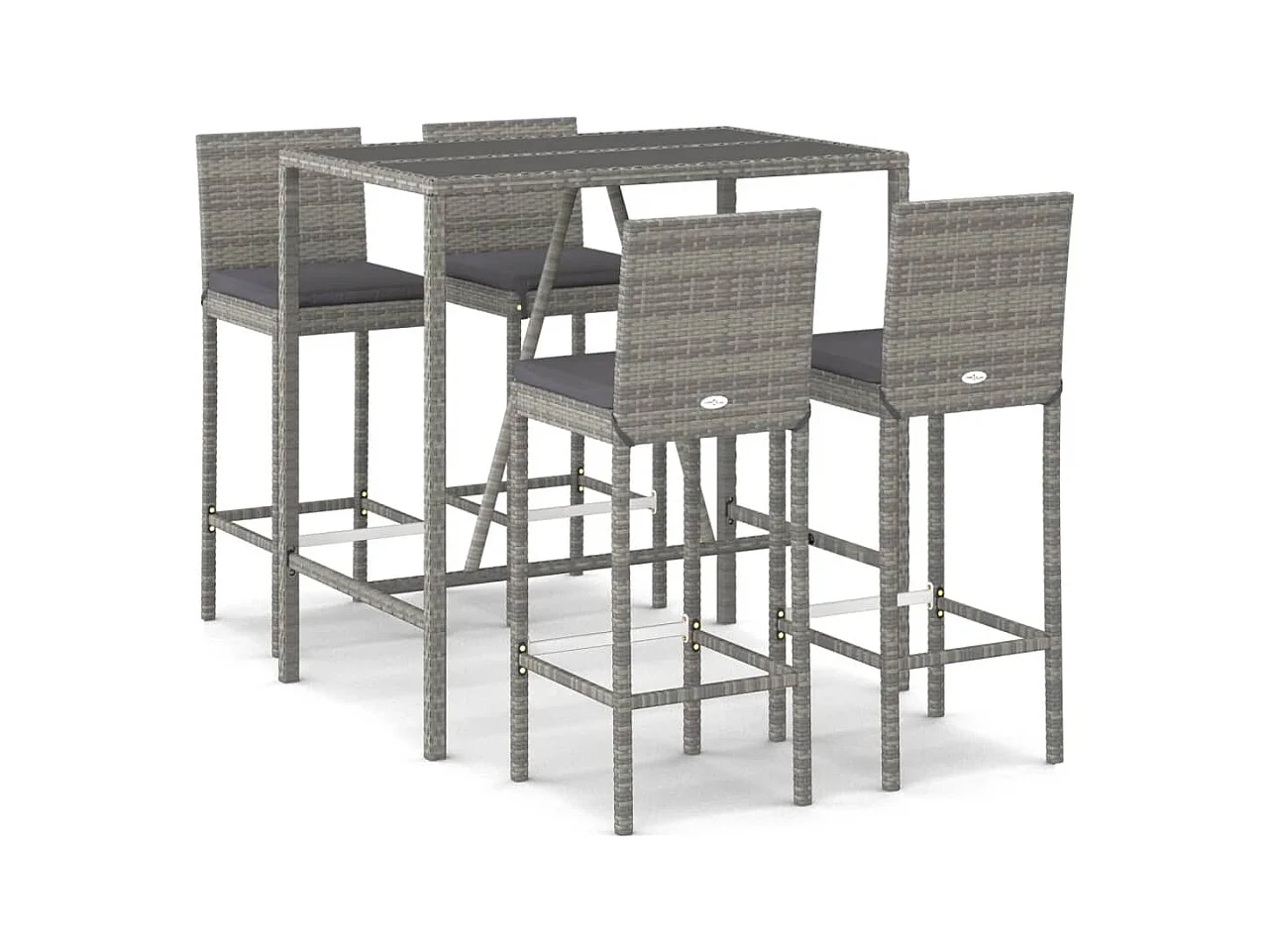 Danick  Ensemble de bar de jardin 5 pcs avec coussins gris poly rotin
