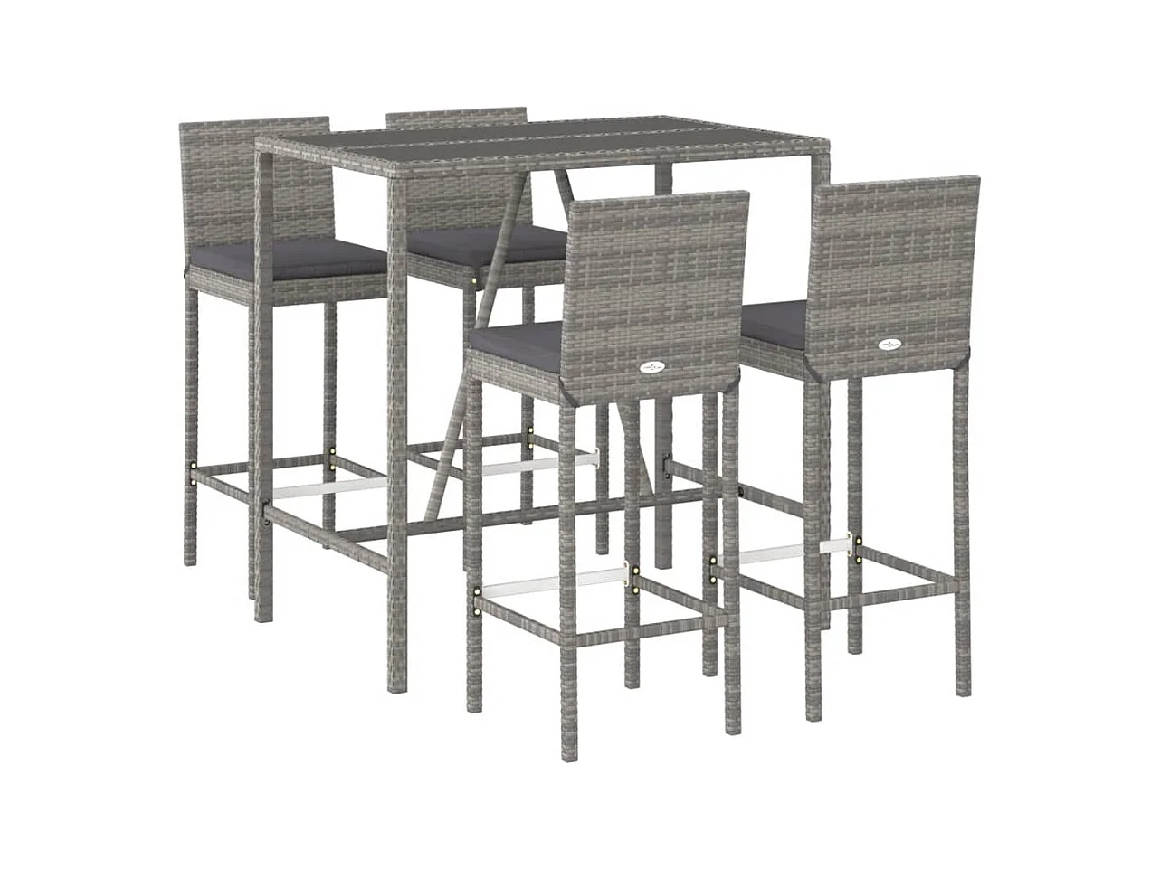 Danick  Ensemble de bar de jardin 5 pcs avec coussins gris poly rotin