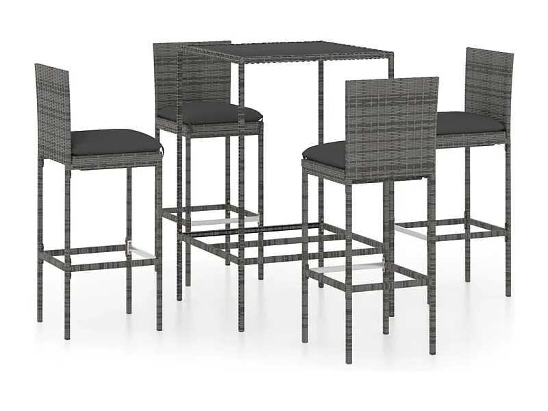 Helyra  Ensemble de bar de jardin 5 pcs et coussins Résine tressée Gris