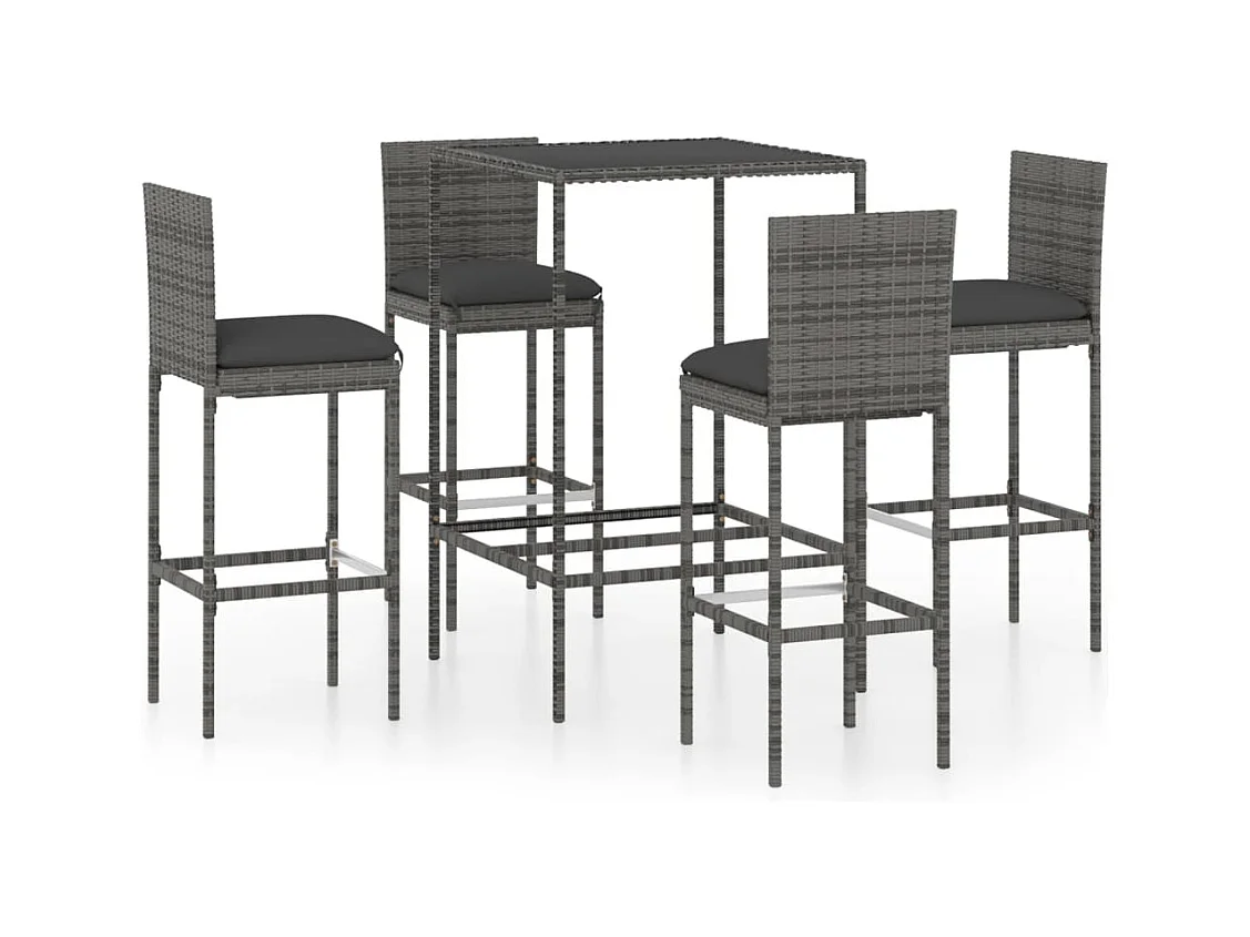 Helyra  Ensemble de bar de jardin 5 pcs et coussins Résine tressée Gris