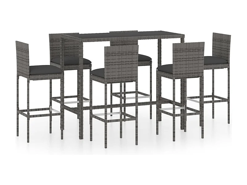 Helyra  Ensemble de bar de jardin 7 pcs et coussins Résine tressée Gris