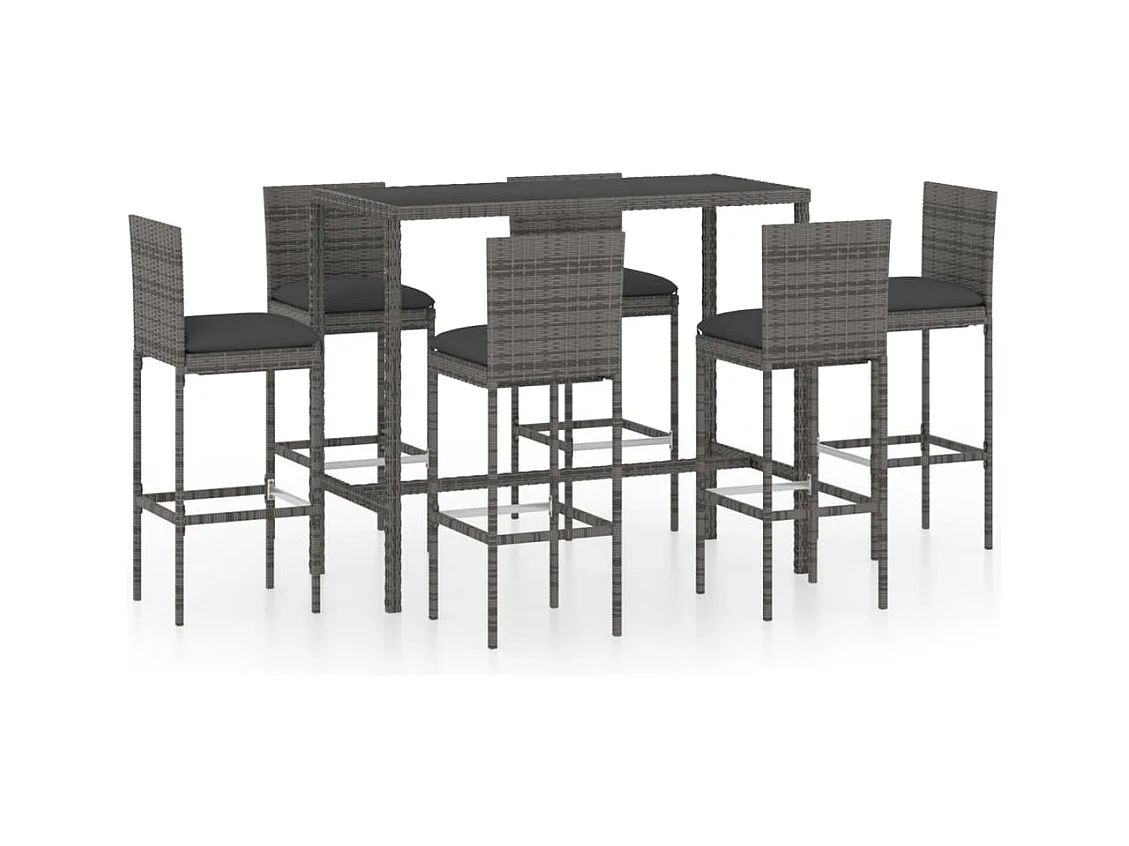 Helyra  Ensemble de bar de jardin 7 pcs et coussins Résine tressée Gris