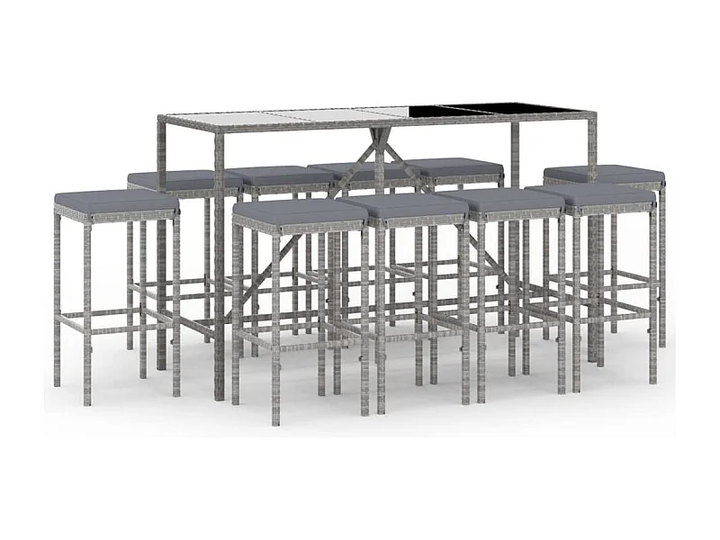 Eliron  Ensemble de bar de jardin 11 pcs avec coussins gris poly rotin
