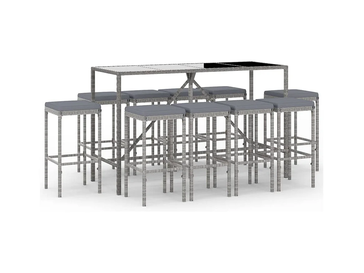 Eliron  Ensemble de bar de jardin 11 pcs avec coussins gris poly rotin