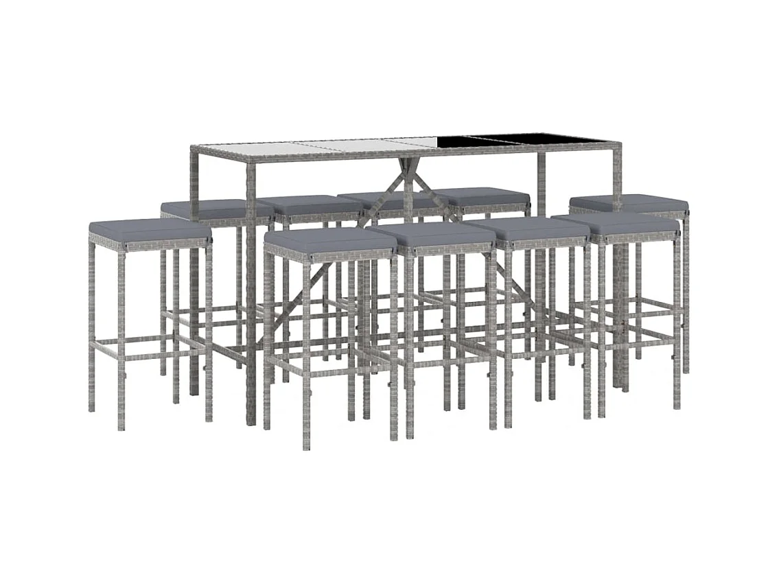 Eliron  Ensemble de bar de jardin 11 pcs avec coussins gris poly rotin