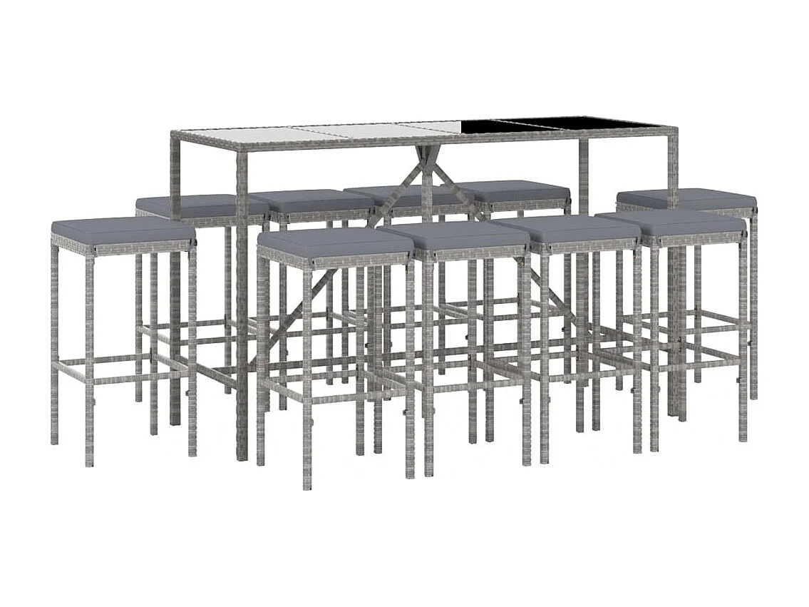 Eliron  Ensemble de bar de jardin 11 pcs avec coussins gris poly rotin