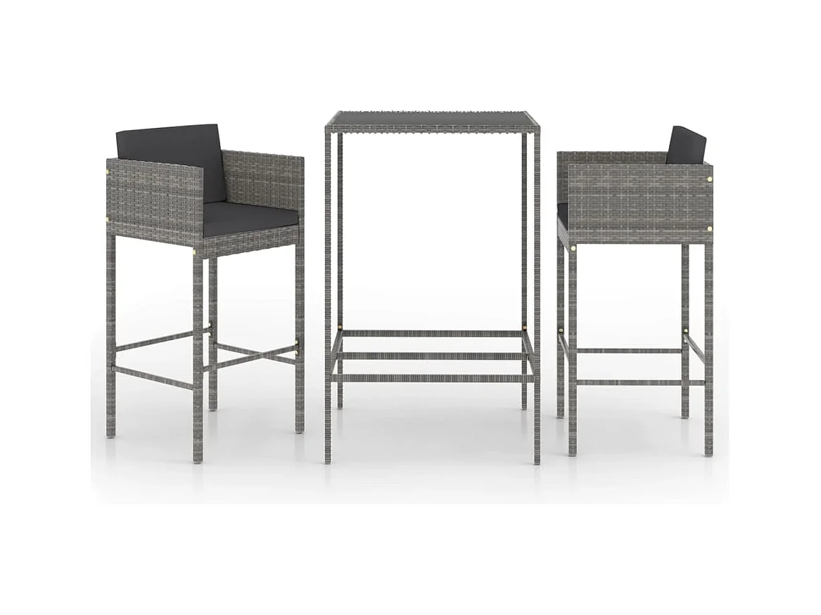 Settimio  Ensemble de bar de jardin 3 pcs et coussins Résine tressée Gris