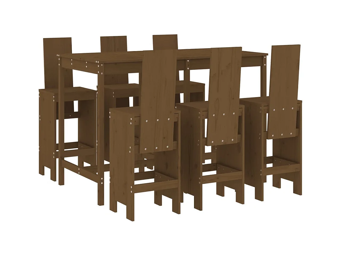 Telvor  7-delige Tuinbarset massief grenenhout honingbruin