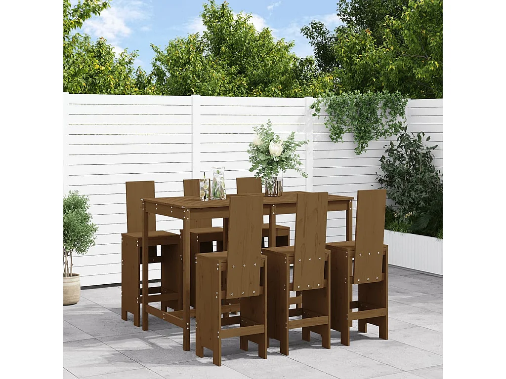 Telvor  Ensemble de bar de jardin 7 pcs marron miel bois de pin massif