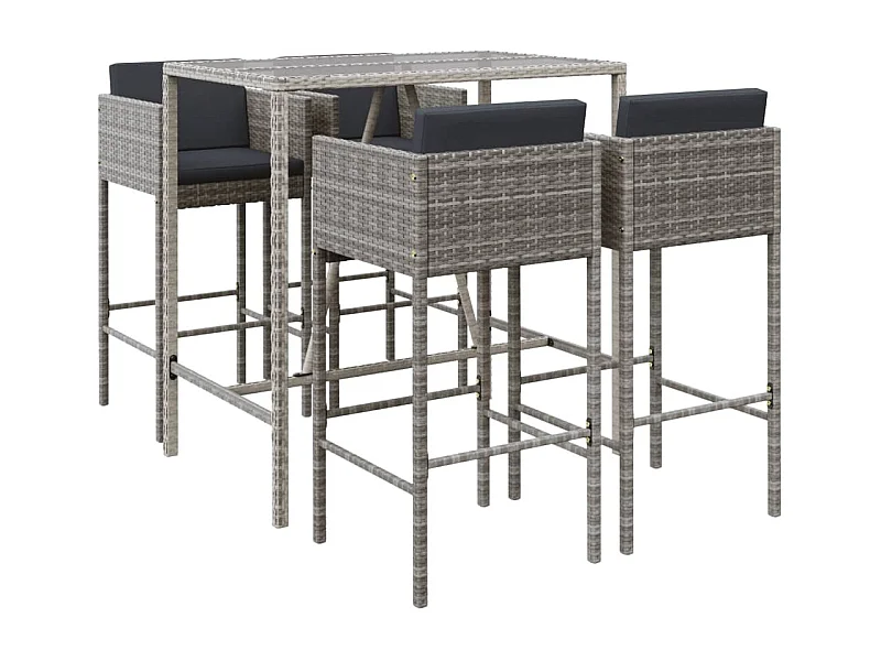 Virrat  Ensemble de bar de jardin 5 pcs avec coussins gris poly rotin