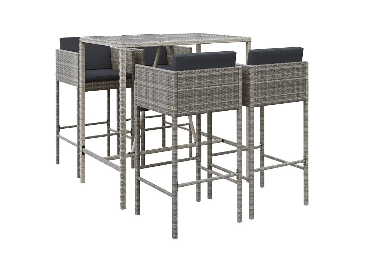 Virrat  Ensemble de bar de jardin 5 pcs avec coussins gris poly rotin