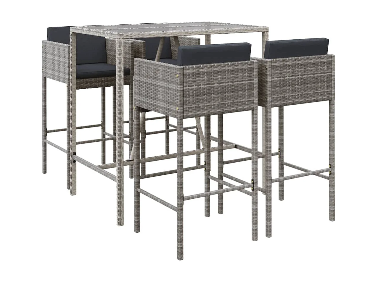 Virrat  Ensemble de bar de jardin 5 pcs avec coussins gris poly rotin